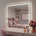 Ver imagem 1 de Espelho Quadrado Jateado 78 x 78 com LED para Penteadeira Quarto e Banheiro com Touch 3 Cores