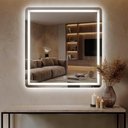 Ver imagem 4 de Espelho Quadrado Jateado 78 x 78 com LED para Penteadeira Quarto e Banheiro com Touch 3 Cores