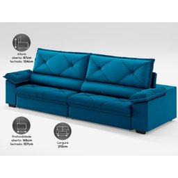Sofá com Carregador Usb e Molas no Assento Retrátil Reclinável Nice 2,10m Velosuede - Netsofas - 4