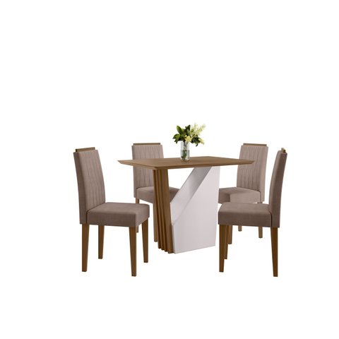 Conjunto Mesa Veneza 120cm sem Tampo de Vidro com 4 Cadeiras Ana - Imbuia / Vl02