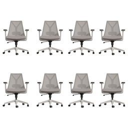 Kit 8 Cadeiras Escritório Presidente Ergonômica Nr17 Elements Apoio Lombar Branca/cinza - 1