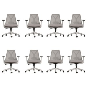 Kit 8 Cadeiras Escritório Presidente Ergonômica Nr17 Elements Apoio Lombar Branca/cinza