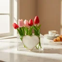 Ver imagem 3 de Vaso Caixa para 3 Flores em Acrílico com Coração de Quartzo Branco Banhado a Ouro