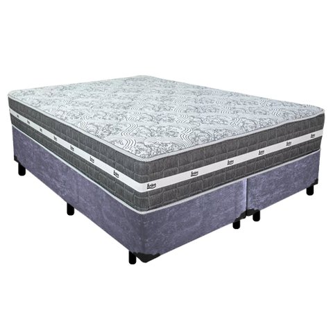Cama Box Casal Bipartido Suede + Colchão Anjos Black Graphite Molas Ensacadas 138x188x64cm Cor:cinza