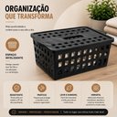 Ver imagem 3 de Caixa Organizadora 5 Litros Empilhavel Cesto Multiuso Preto 5L Vazado com Tampa Guarda Roupa Brinque
