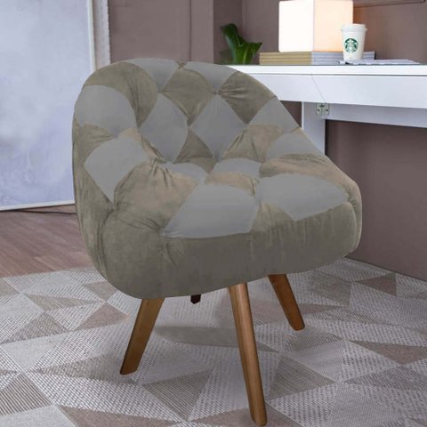 Poltrona Paloma Escritório Sala Giratória Madeira Suede Cappuccino e Suede Cinza - Dominic Decor