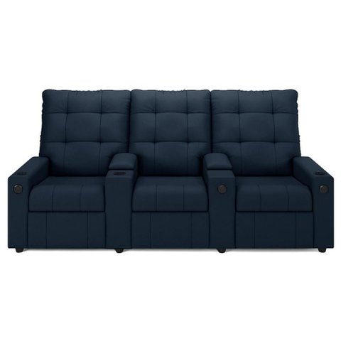 Poltrona de Cinema Reclinável 3 Lugares Baú Usb Mallie Fh9 Veludo Azul - Mpozenato