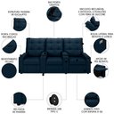 Ver imagem 5 de Poltrona de Cinema Reclinável 3 Lugares Baú Usb Mallie Fh9 Veludo Azul - Mpozenato