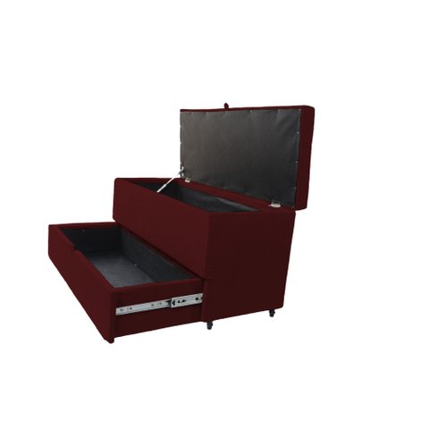 Recamier Puff Baú Sapateira e Gaveta 90 Cm para Cama de Solteiro - Vinho