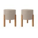 Ver imagem 2 de Kit 2 Puffs Decorativo Redondo Banqueta Sala Quarto Escritório Pés Madeira Zuppy - Bege Linho