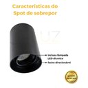 Ver imagem 2 de Kit 14 Spot Sobrepor Redondo Direcionável + 14 Lâmpada Mr16 - Preto - Bco Frio 6500k