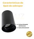 Ver imagem 2 de Kit 14 Spot Sobrepor Redondo Direcionável + 14 Lâmpada Mr16 - Preto - Bco Frio 6500k