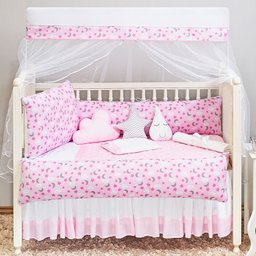 KIT BERÇO MASCULINO E FEMININO URSINHO 13 PEÇAS KIT AMERICANO ESTAMPADO PARA BEBE COMPLETO:ROSA BEBE - 1