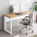 Ver imagem 1 de Mesa Plataforma Individual com Caixa de Tomadas Pés Metal 120cm Industrial Executive Macadâmia e Branco