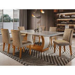Conjunto Sala de Jantar Mesa Luanda 180x80cm Tampo Vidro/MDF Canto Reto com 6 Cadeiras Luanda  - 1