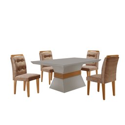 Conjunto Sala De Jantar Mesa Clarice 120X80Cm Tampo Vidro/Mdf Canto Reto Com 4 Cadeiras Valentina - 2