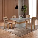 Ver imagem 1 de Conjunto Sala de Jantar Mesa Clarice 120x80cm Tampo Vidro/MDF Canto Reto com 4 Cadeiras Valentina Bege/Animalle Chocolate/Off White/Imbuia Yescasa