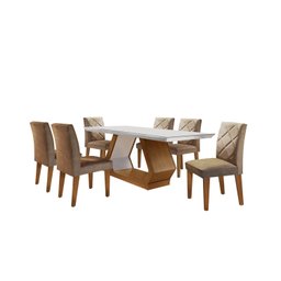 Conjunto Sala De Jantar Mesa Islandia 180X80Cm Tampo Vidro/Mdf Canto Reto Com 6 Cadeiras Irlanda - 2