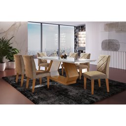 Conjunto Sala De Jantar Mesa Islandia 180X80Cm Tampo Vidro/Mdf Canto Reto Com 6 Cadeiras Irlanda - 1