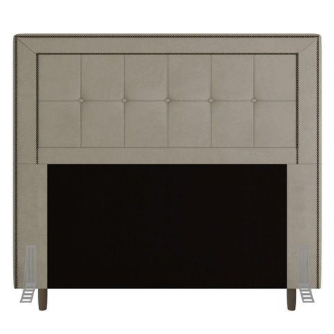 Cabeceira Box Casal King Size 195cm com Tachas e Frame Bege