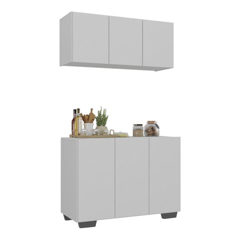 Kit Armário de Cozinha Aéreo e Balcão 3 Portas Multimóveis Mp2169 Branco/preto