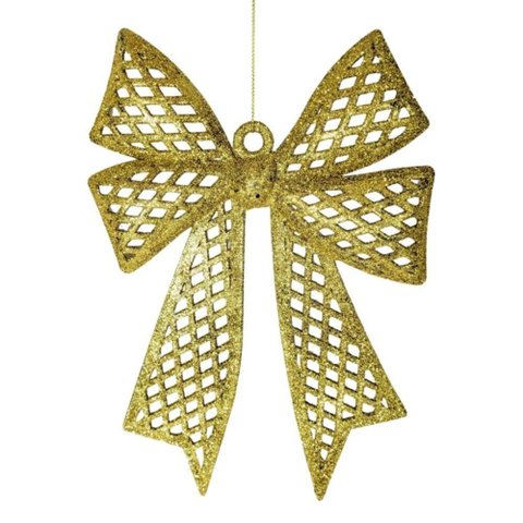 Kit 4 Enfeites Árvore Natal Laço Dourado Glitter 24cm