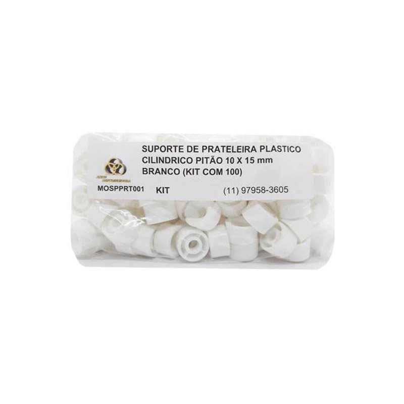 Suporte De Prateleira Plástico Cilíndrico Pitão 10 X 15 Mm Branco (Kit Com 100) - 2