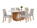 Ver imagem 1 de Conjunto Sala de Jantar Mesa Laini 160 Tampo Vidro Off White com 6 Cadeiras Téssera - Lopas Amendoa