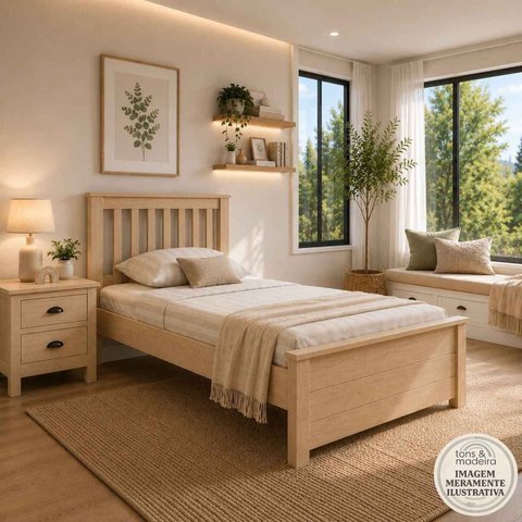 Cama de Solteiro de Madeira Maciça Ecoconfort