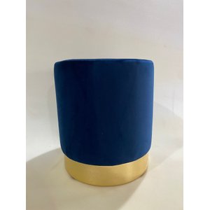 Puff Redondo em Veludo Azul com Base Dourada, Decorativo para Sala Moveis