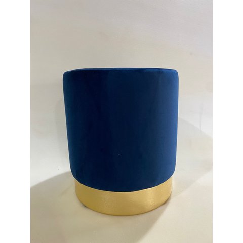 Puff Redondo em Veludo Azul com Base Dourada, Decorativo para Sala Moveis