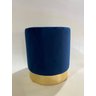 Puff Redondo em Veludo Azul com Base Dourada, Decorativo para Sala Moveis - 1