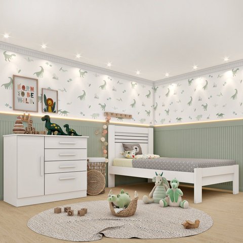 Conjunto Infantil com Cama 100% MDF e Cômoda Harmonia Yescasa Branco/Neve