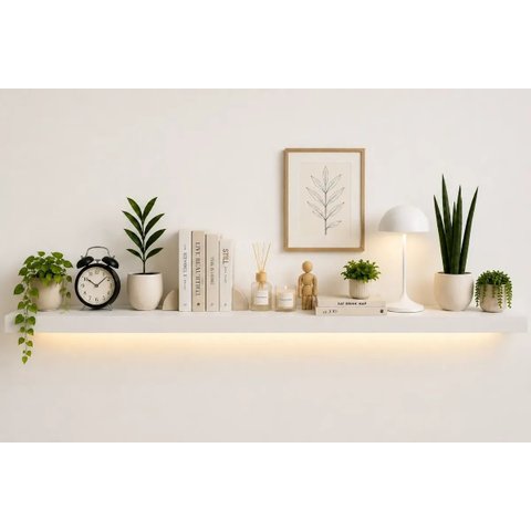 Prateleira MDF 30mm LED 220x25 Suporte Invisivel Branco 3000k 110V
