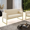 Ver imagem 1 de Namoradeira Sofá 2 Lugares Marisa Linho Bege Base Industrial Metálica Dourado - D’Rossi