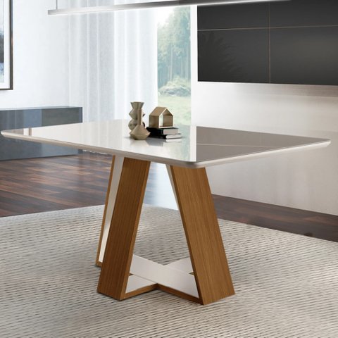 Mesa 4 lugares Tampo  com Vidro/Laca Grécia 