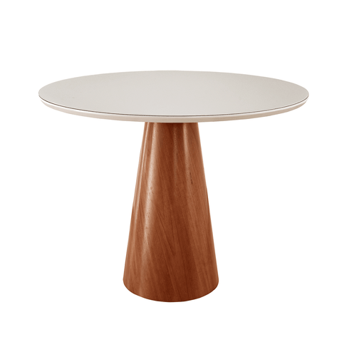 Mesa de Jantar Gênova Madeira Maciça 130cm Tampo Redondo Vidro Móveis Minas