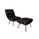 Ver imagem 1 de Poltrona com Puff de Couro Costela - Preto com Brilho - Mempra