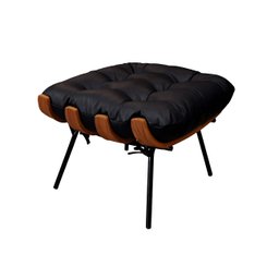 Poltrona com Puff de Couro Costela - Preto com Brilho - Mempra - 3