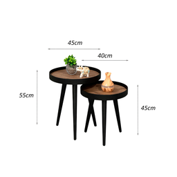 Mesa Lateral Pé Palito Decorativa Redonda Preta Sala Estar:preta C/ Tampos Madeirado - 6