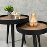 Mesa Lateral Pé Palito Decorativa Redonda Preta Sala Estar:preta C/ Tampos Madeirado - 4