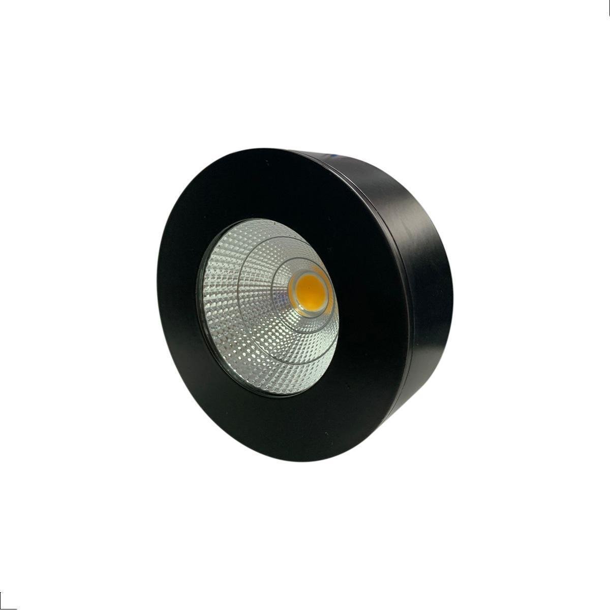 Spot Sobrepor Led 5w 3000k Luz Quente Redondo Preto Opus