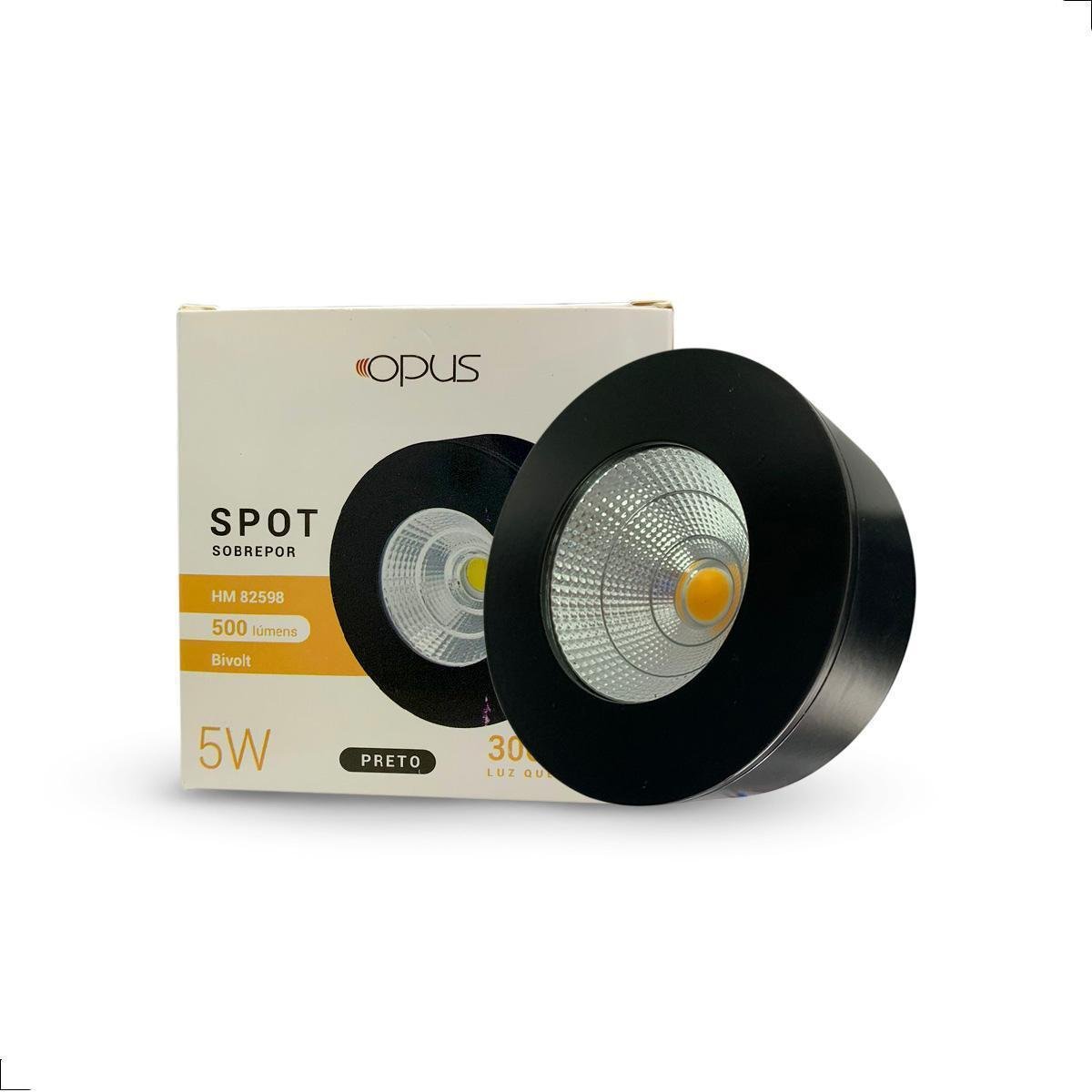 Spot Sobrepor Led 5w 3000k Luz Quente Redondo Preto Opus - 3