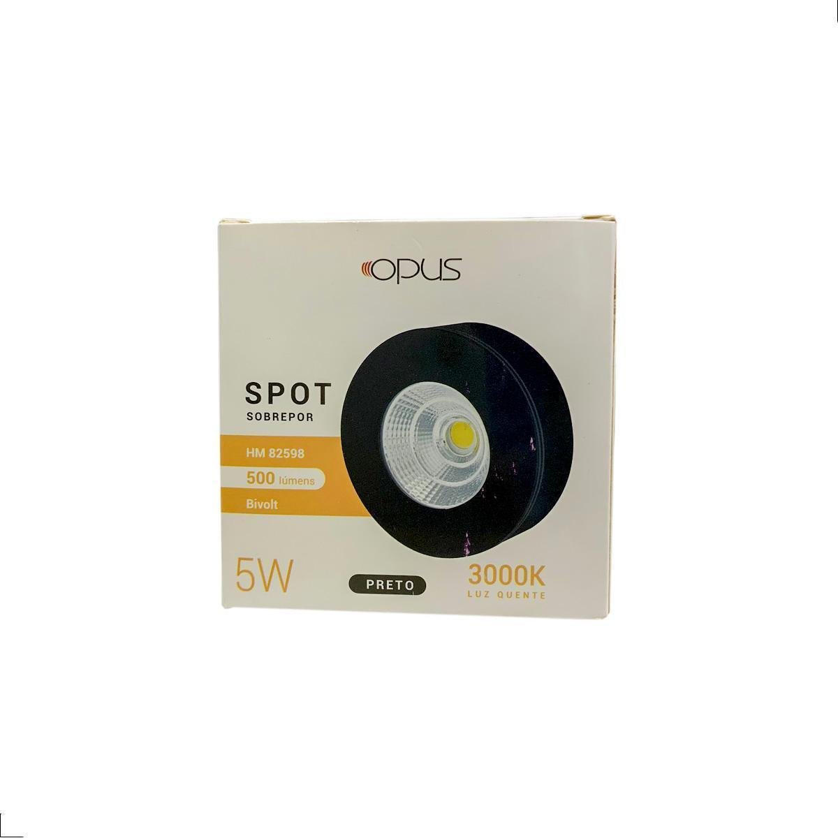 Spot Sobrepor Led 5w 3000k Luz Quente Redondo Preto Opus - 4