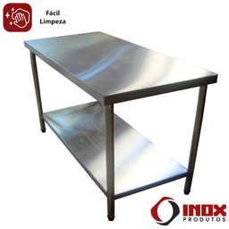 Mesa Inox com Prateleira Lisa - Modelo 01- Inox 304 - 200x70x90 Cm - 5