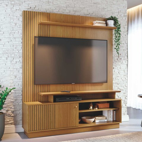 Rack Painel de Tv Frisado com Prateleira Ares 160cm Eras 654 Madetec