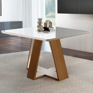 Mesa Quadrada 4 Lugares Tampo com Vidro/Laca Grécia