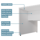 Ver imagem 5 de Escrivaninha Dupla Pé Painel Smart 120cm Yescasa Branco