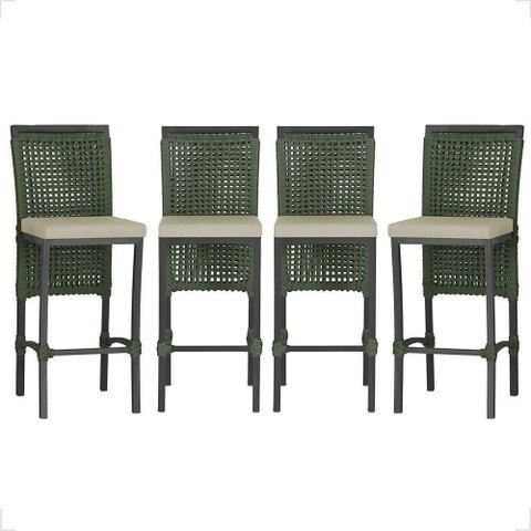 4 Banqueta em Alumínio Roma Preta Corda Náutica Tecido 7 Verde