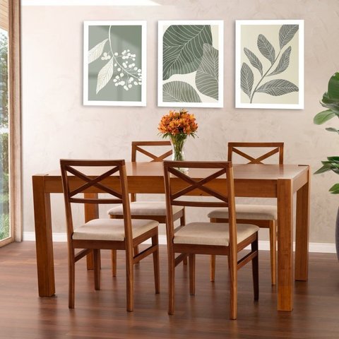 Conjunto Primavera Mesa de Jantar Madeira Maciça com 4 Cadeiras CabeCasa MadeiraOriginals Marrom